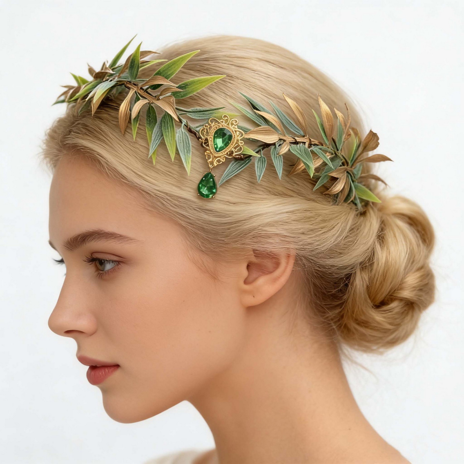 Photography Vintage - Baroque Green Leaf Forehead Hairband Headwear