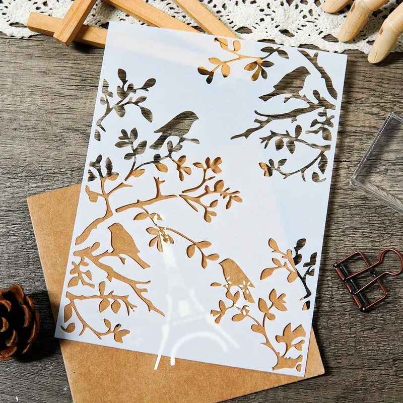 1pcs DIY Bird Branch Stencil f - Photography Model avaliação e preço