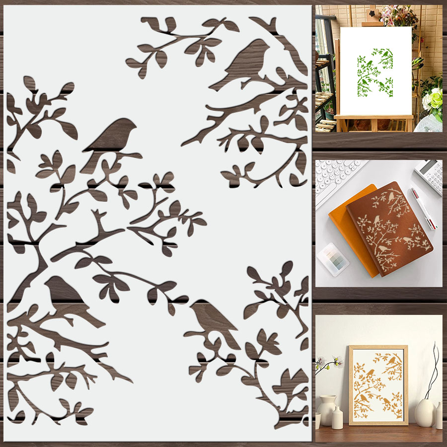 1pcs DIY Bird Branch Stencil f - Photography Model avaliação e preço
