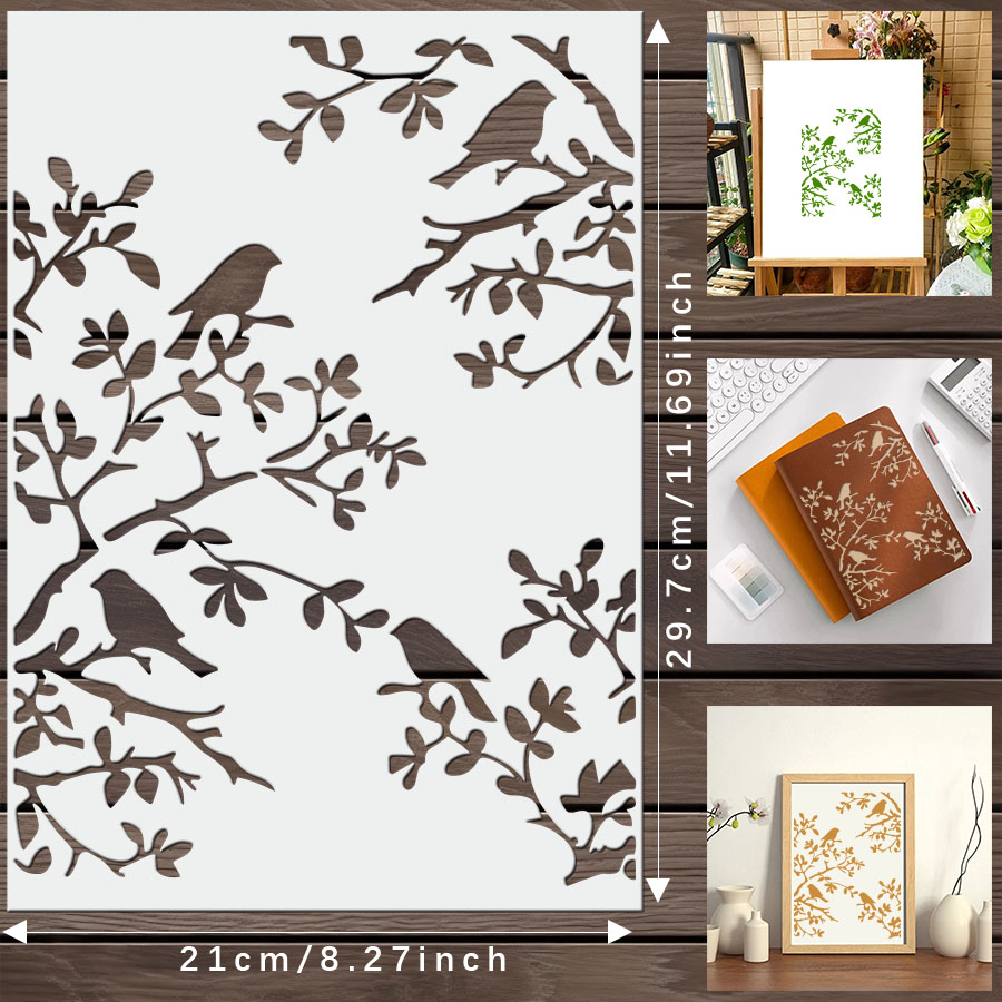 1pcs DIY Bird Branch Stencil f - Photography Model avaliação e preço