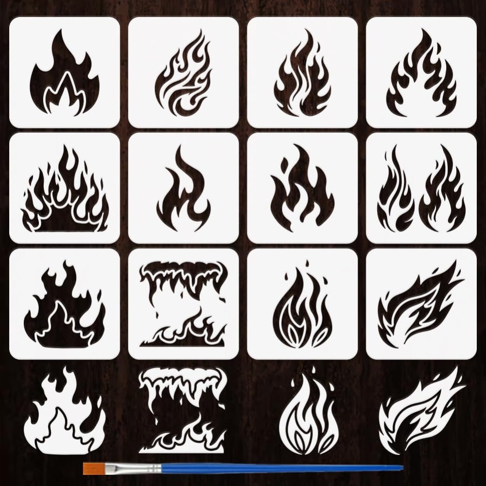 12PCS Flame Painting Stencil w - Photography Model avaliação e preço