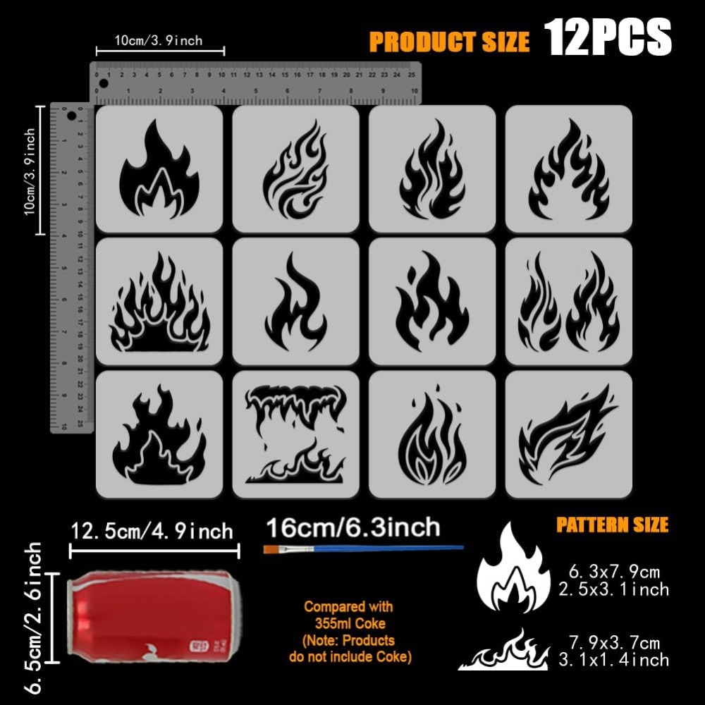 12PCS Flame Painting Stencil w - Photography Model avaliação e preço