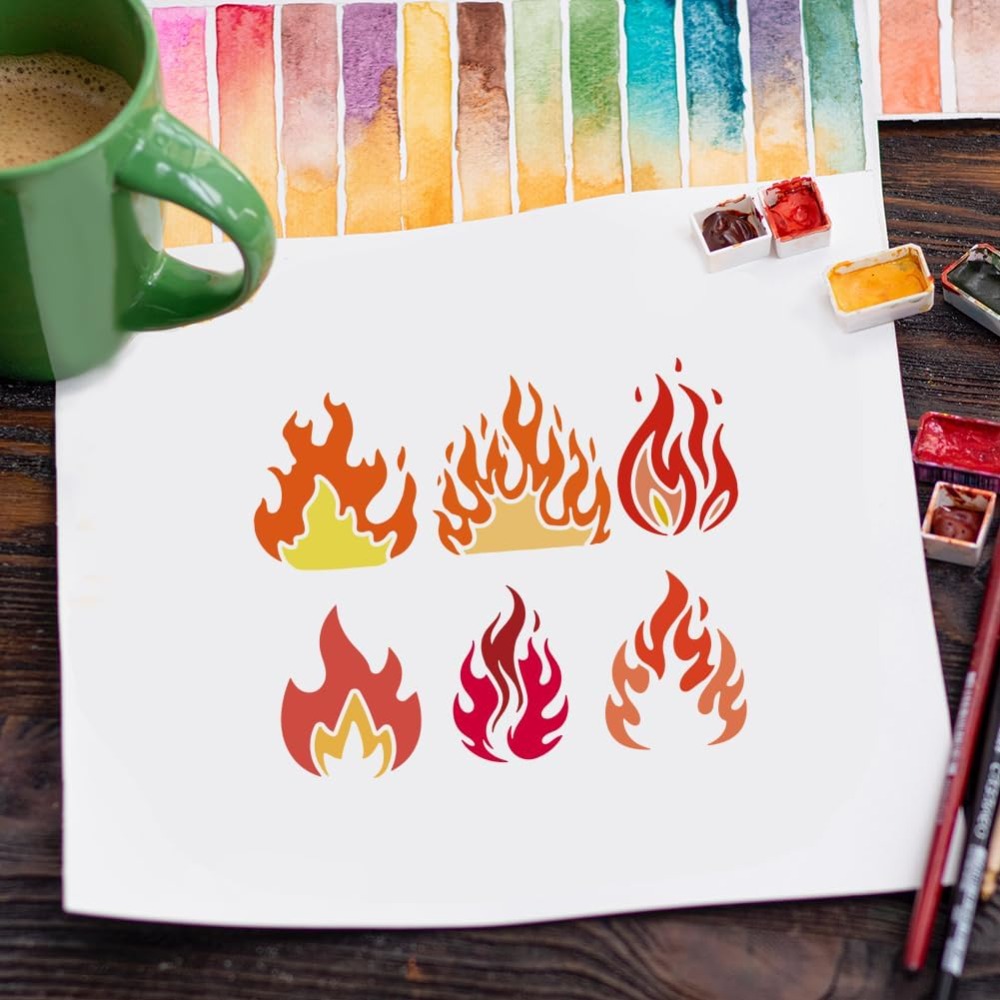 12PCS Flame Painting Stencil w - Photography Model avaliação e preço