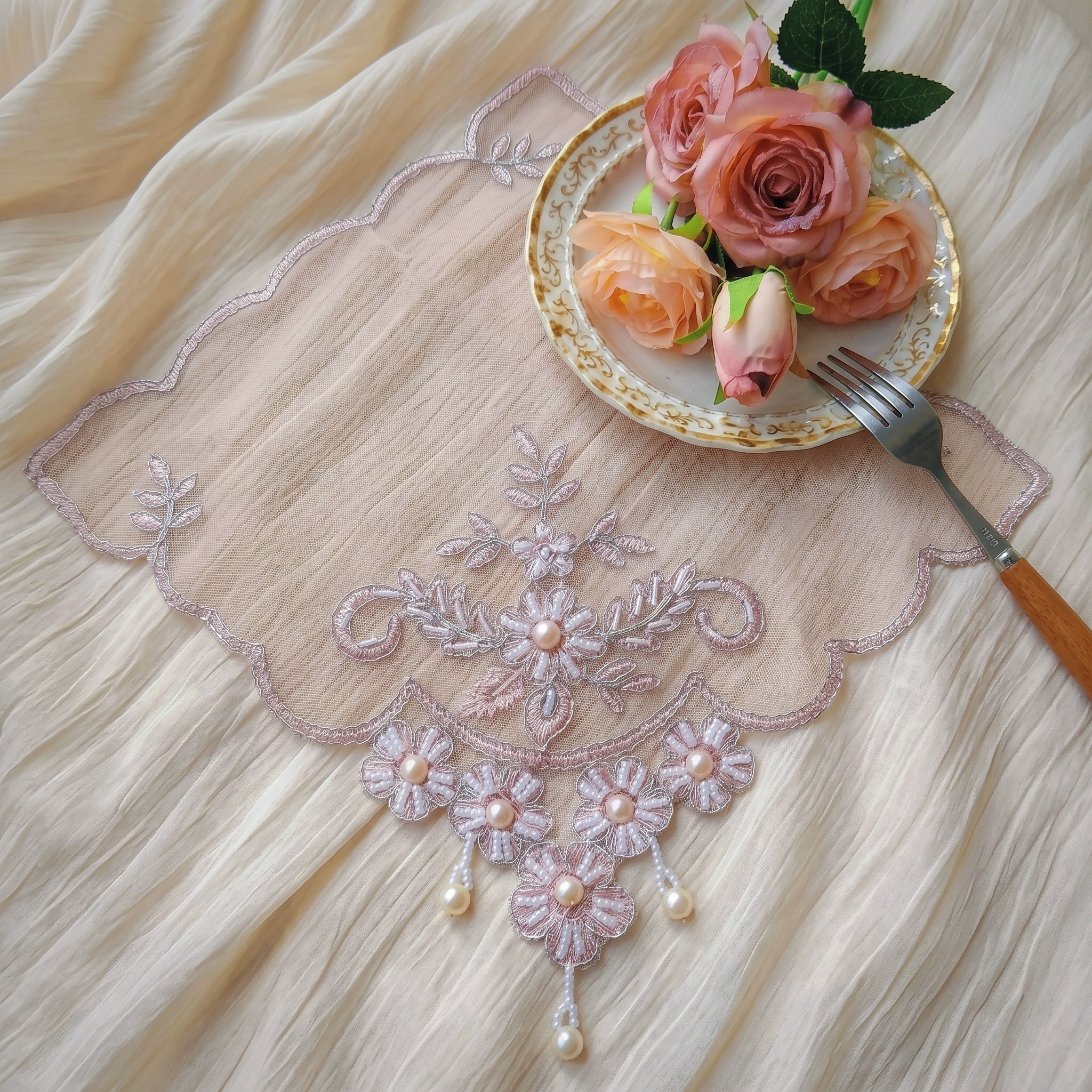 Set Of 8 Pink Lace Placemats H - Photography Vintage avaliação e preço