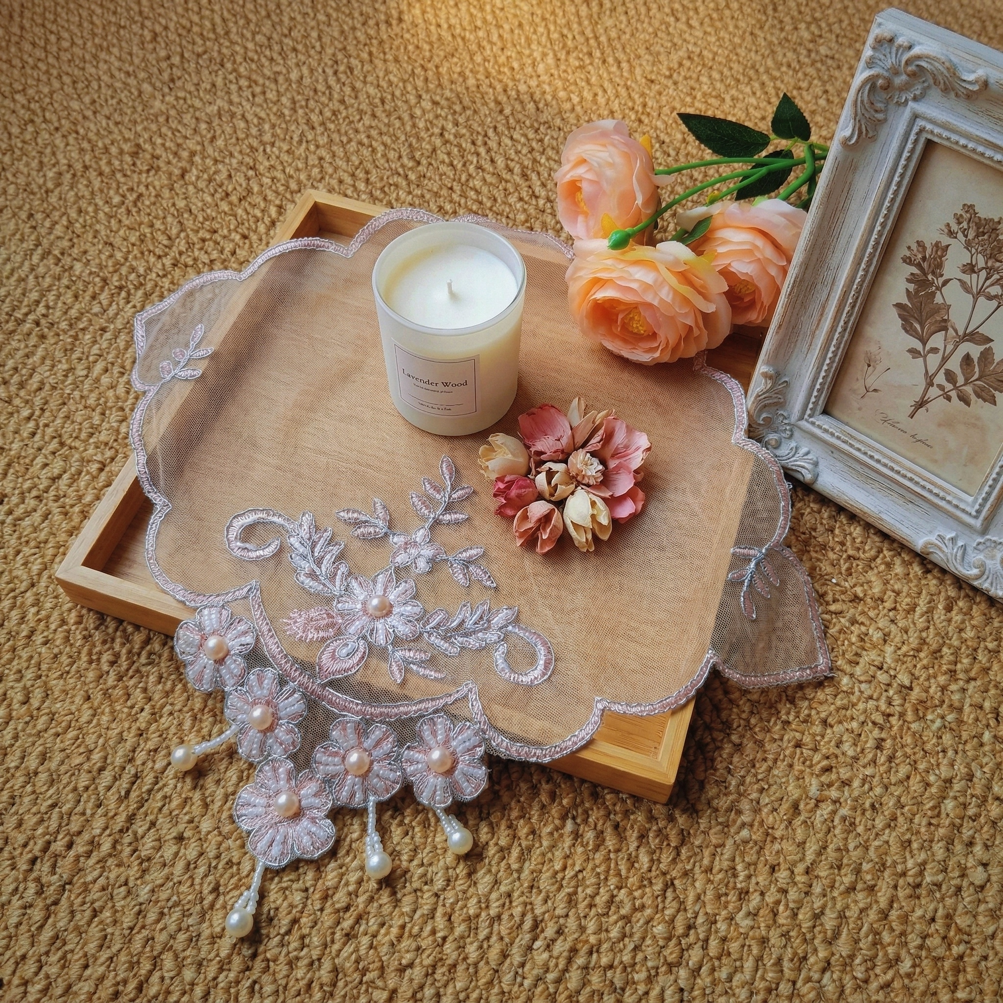 Set Of 8 Pink Lace Placemats H - Photography Vintage avaliação e preço