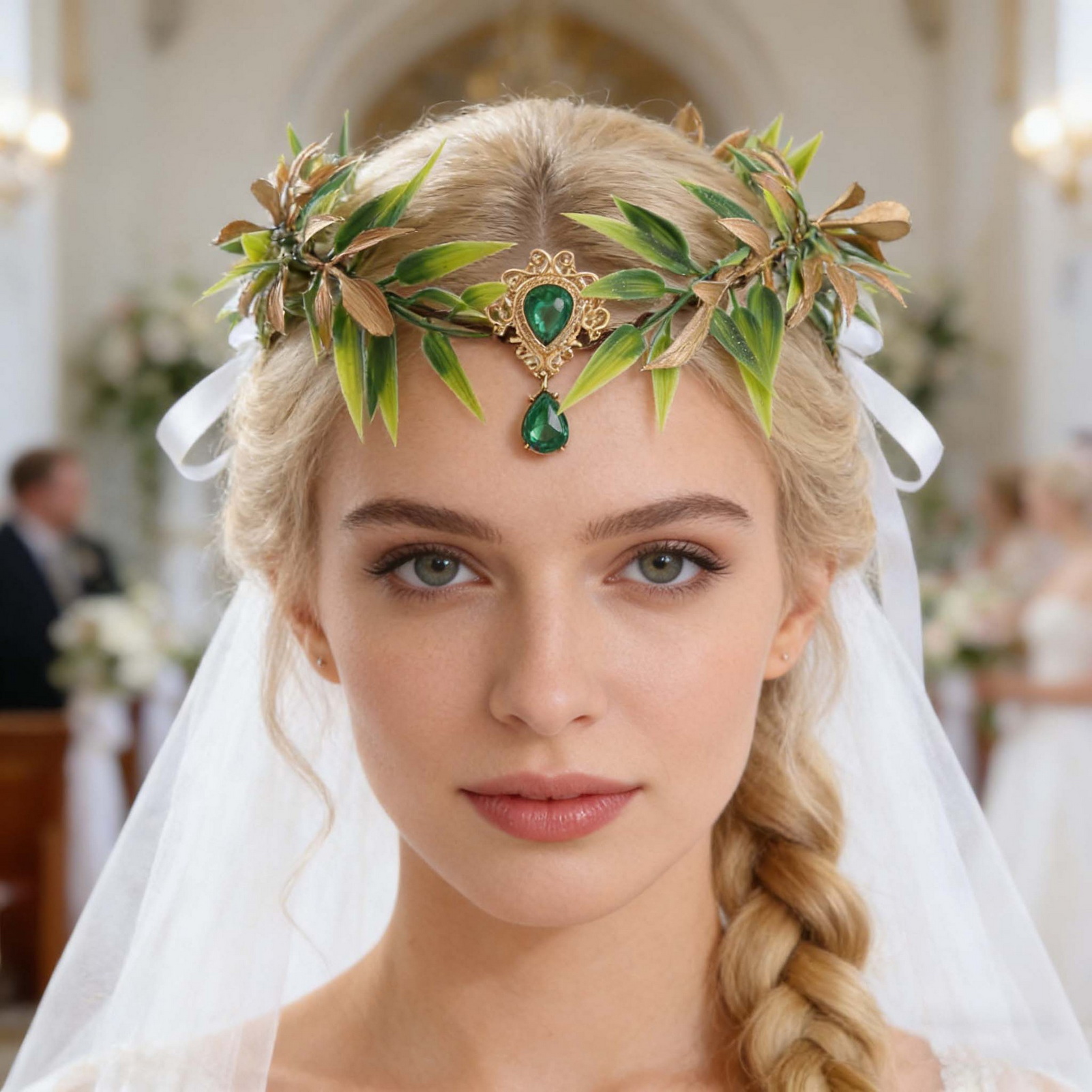 Baroque Green Leaf Forehead Ha - Photography Vintage avaliação e preço